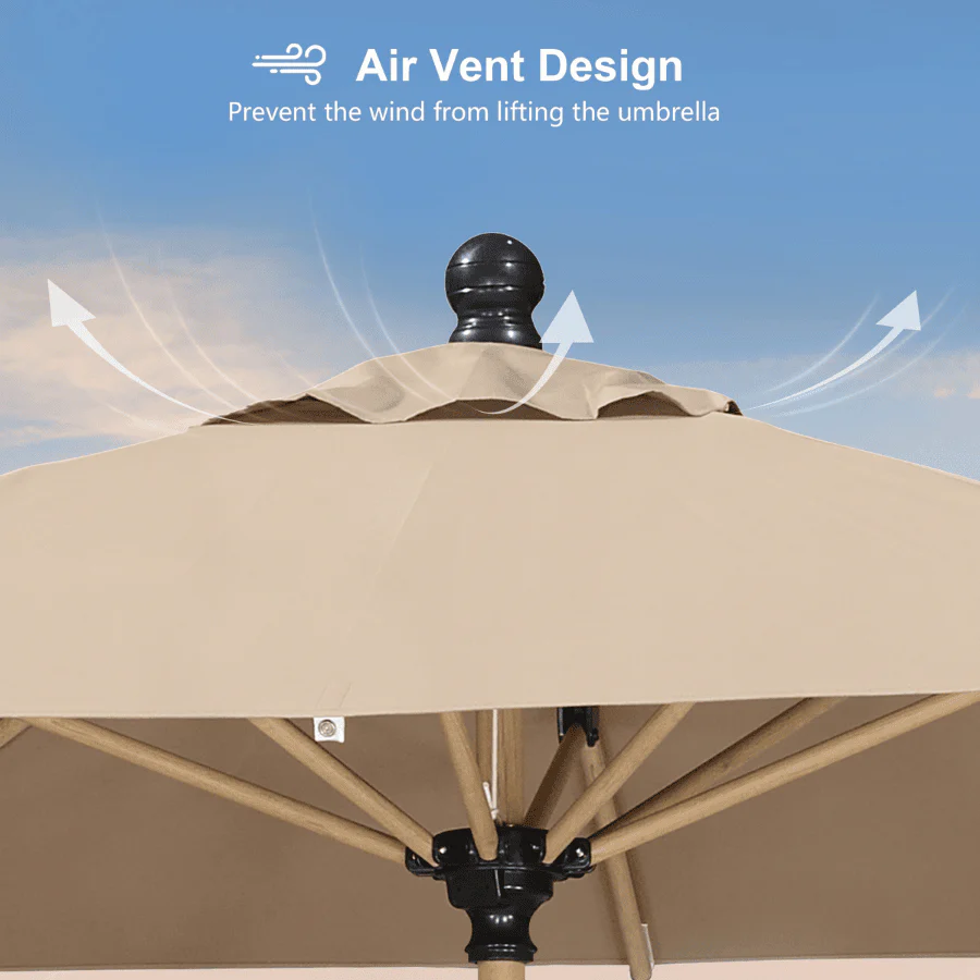 PURPLE LEAF Wood Pattern Tilting Patio Table Umbrella with Base, Outdoor Market Umbrella - Image 8