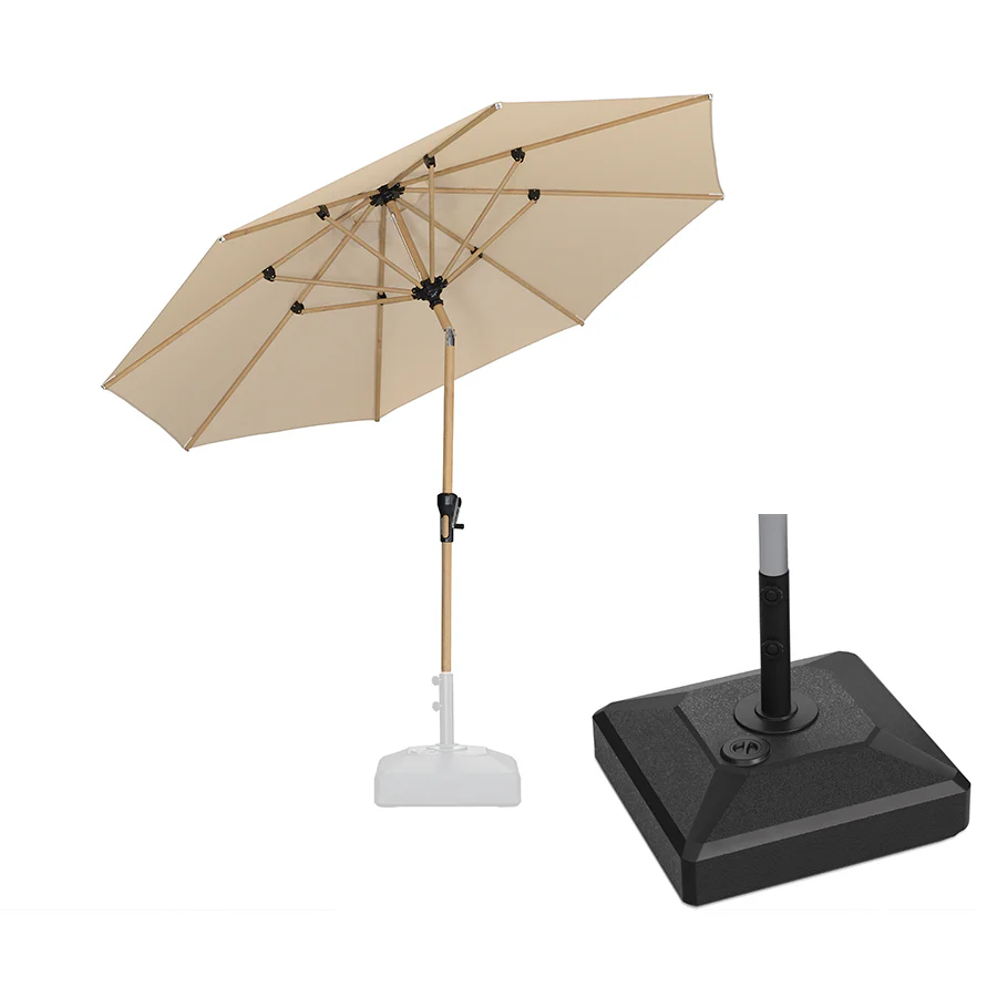 PURPLE LEAF Wood Pattern Tilting Patio Table Umbrella with Base, Outdoor Market Umbrella - Image 80