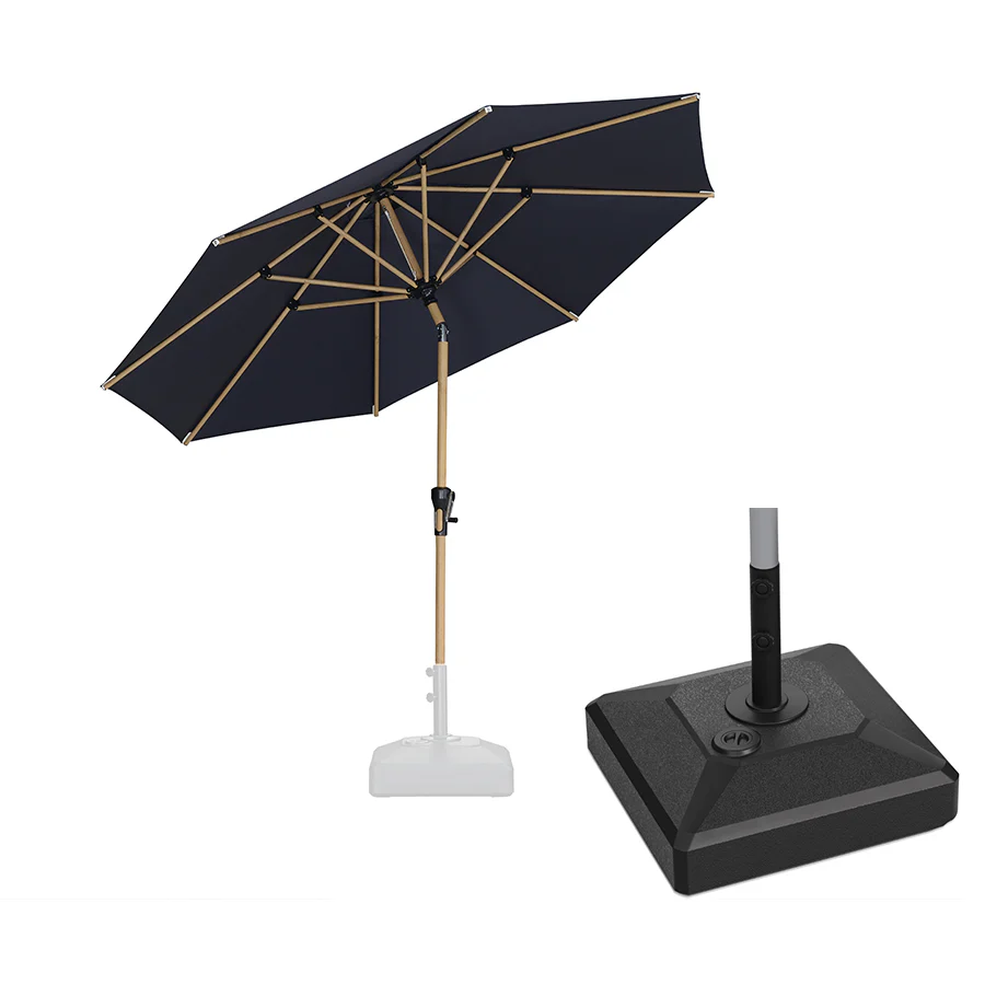 PURPLE LEAF Wood Pattern Tilting Patio Table Umbrella with Base, Outdoor Market Umbrella - Image 81