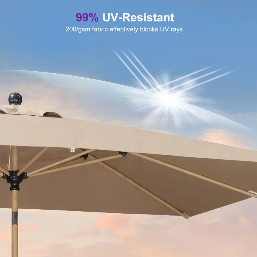 PURPLE LEAF Wood Pattern Tilting Patio Table Umbrella with Base, Outdoor Market Umbrella - Image 86