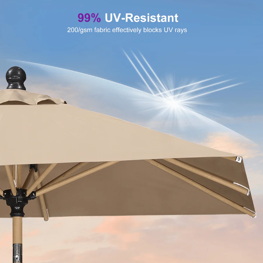 PURPLE LEAF Wood Pattern Tilting Patio Table Umbrella with Base, Outdoor Market Umbrella - Image 9