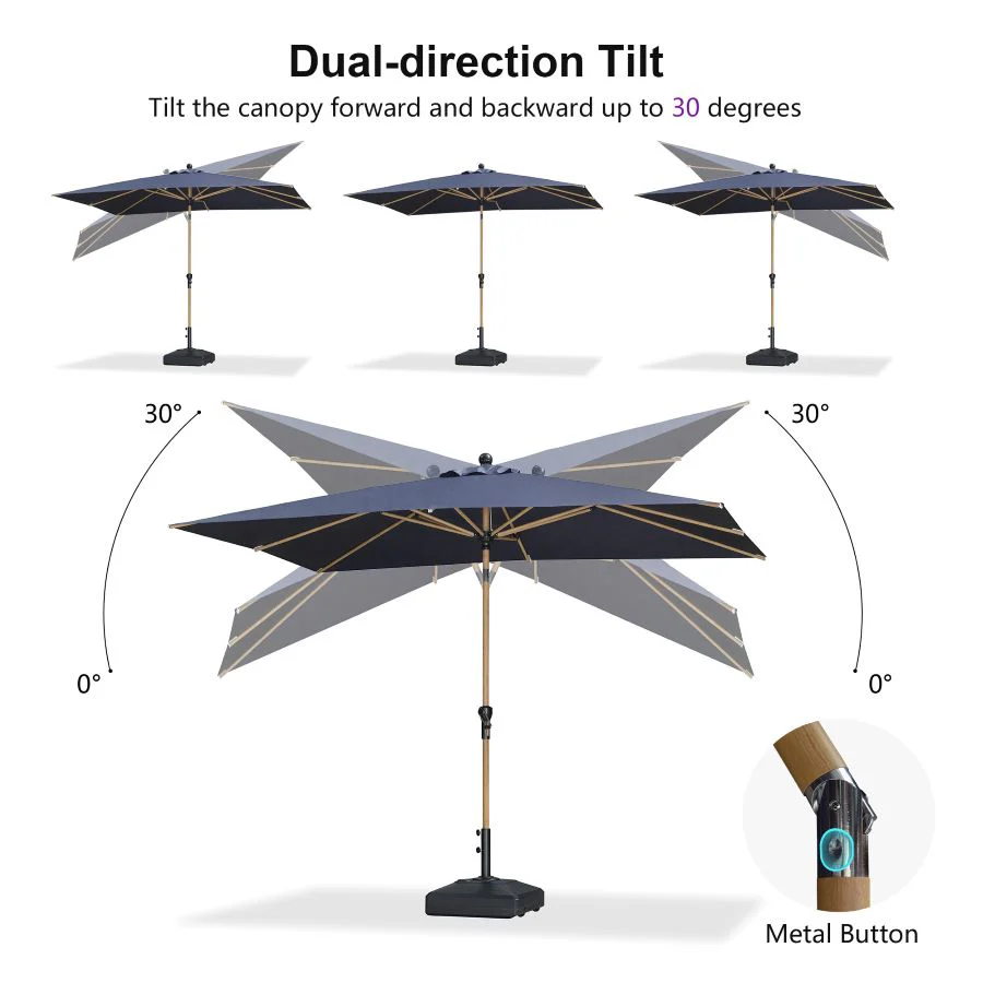 PURPLE LEAF Wood Pattern Tilting Patio Table Umbrella with Base, Outdoor Market Umbrella - Image 93