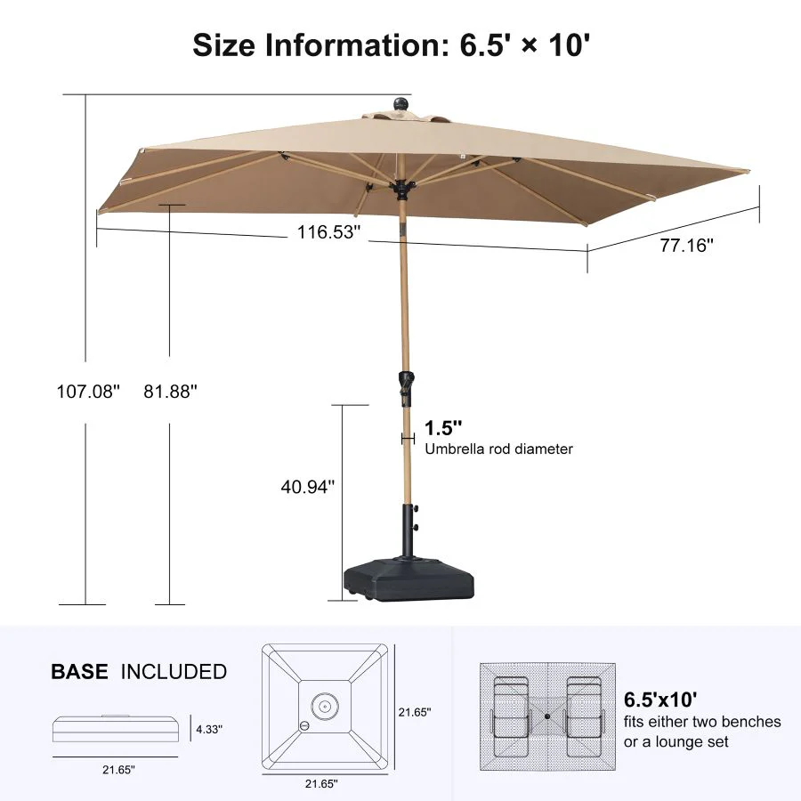 PURPLE LEAF Wood Pattern Tilting Patio Table Umbrella with Base, Outdoor Market Umbrella - Image 97
