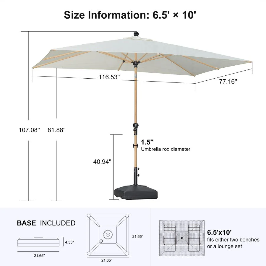 PURPLE LEAF Wood Pattern Tilting Patio Table Umbrella with Base, Outdoor Market Umbrella - Image 98