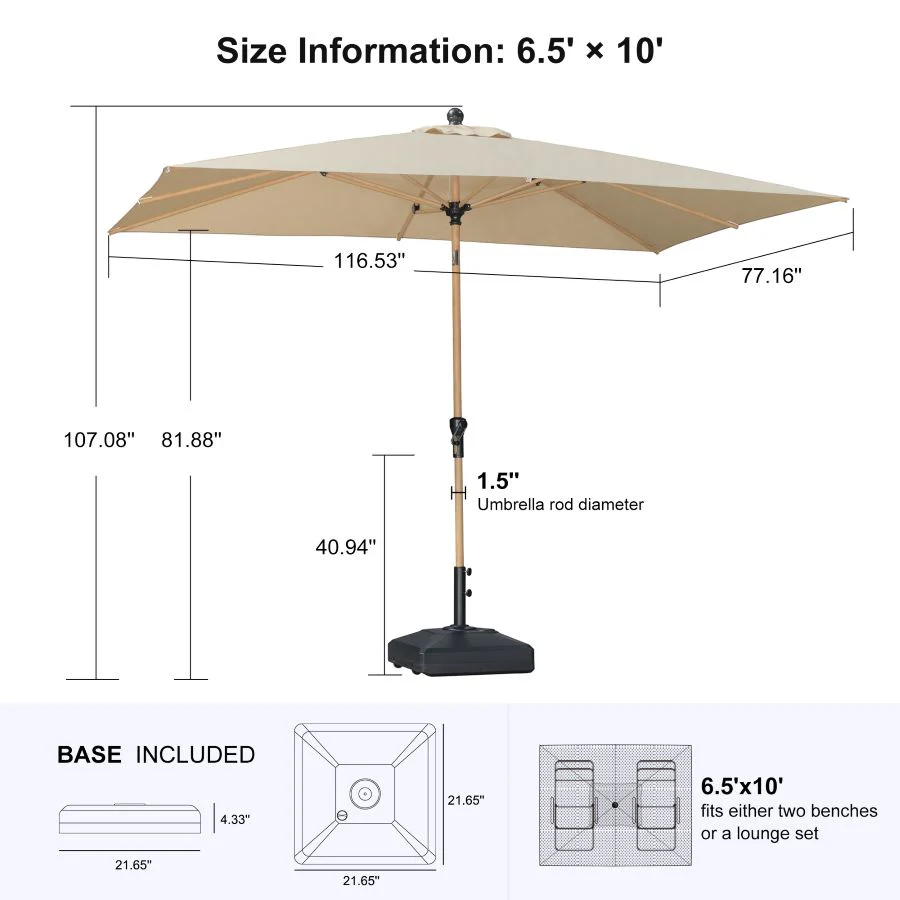 PURPLE LEAF Wood Pattern Tilting Patio Table Umbrella with Base, Outdoor Market Umbrella - Image 99