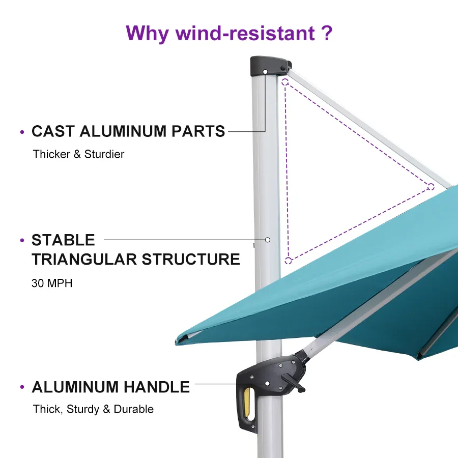 PURPLE LEAF Large Rectangular Porch Umbrella Outside Cantilever Patio Yard Umbrella - Image 169