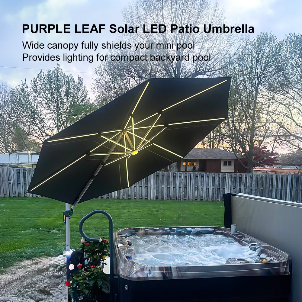 PURPLE LEAF Round Solar Lighted Cantilever Umbrella Outside Patio Umbrella with Lights - Image 14