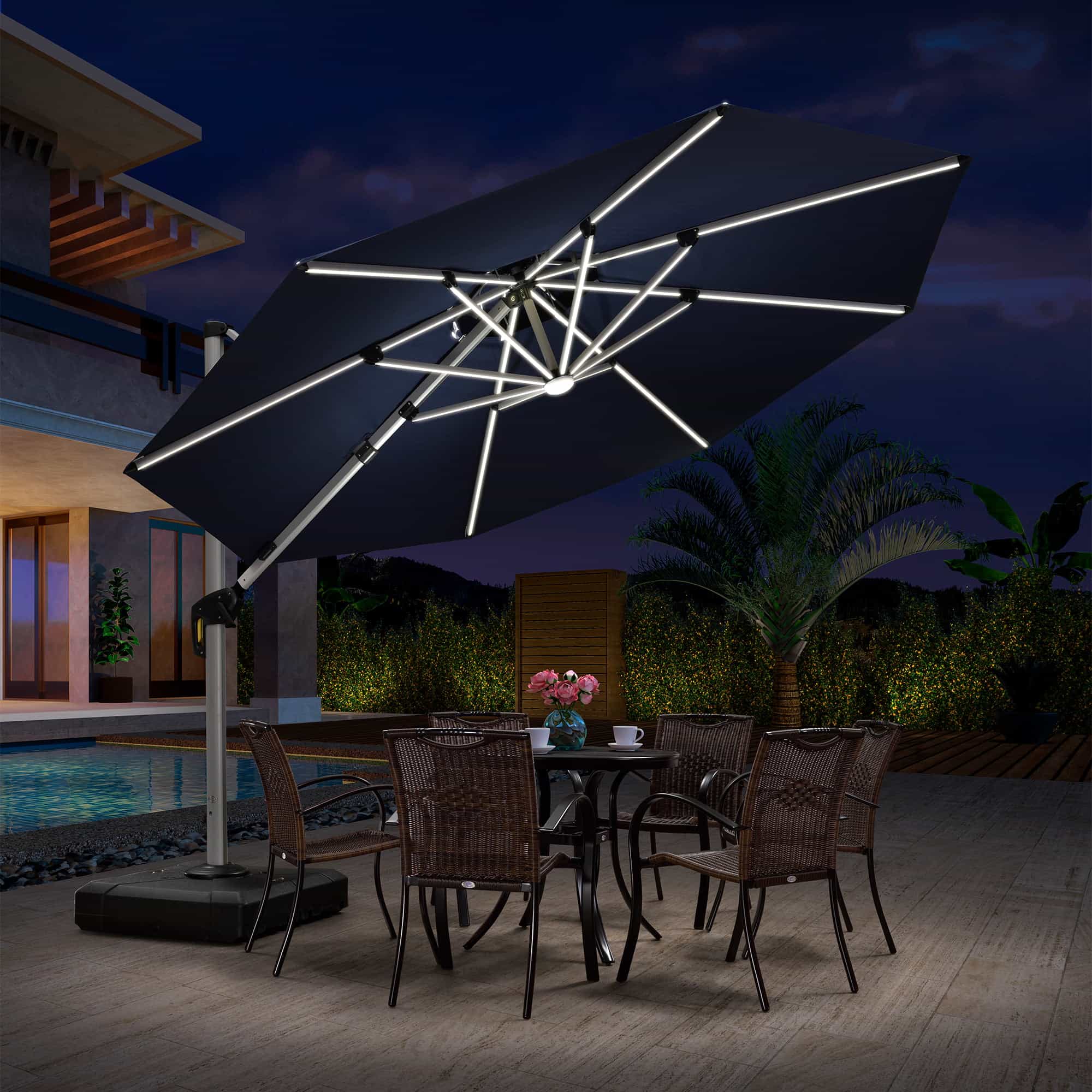 PURPLE LEAF Round Solar Lighted Cantilever Umbrella Outside Patio Umbrella with Lights - Image 185