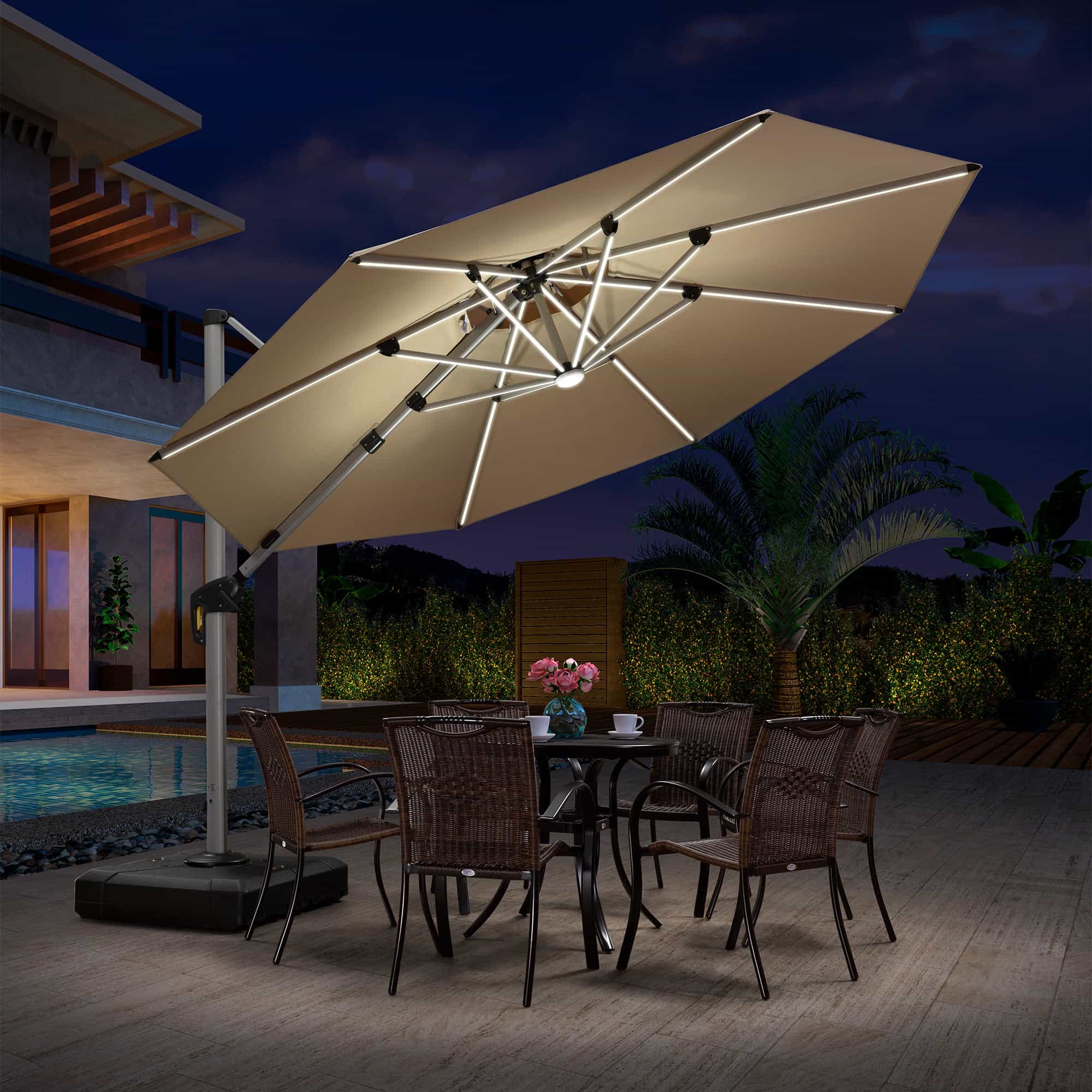 PURPLE LEAF Round Solar Lighted Cantilever Umbrella Outside Patio Umbrella with Lights - Image 186