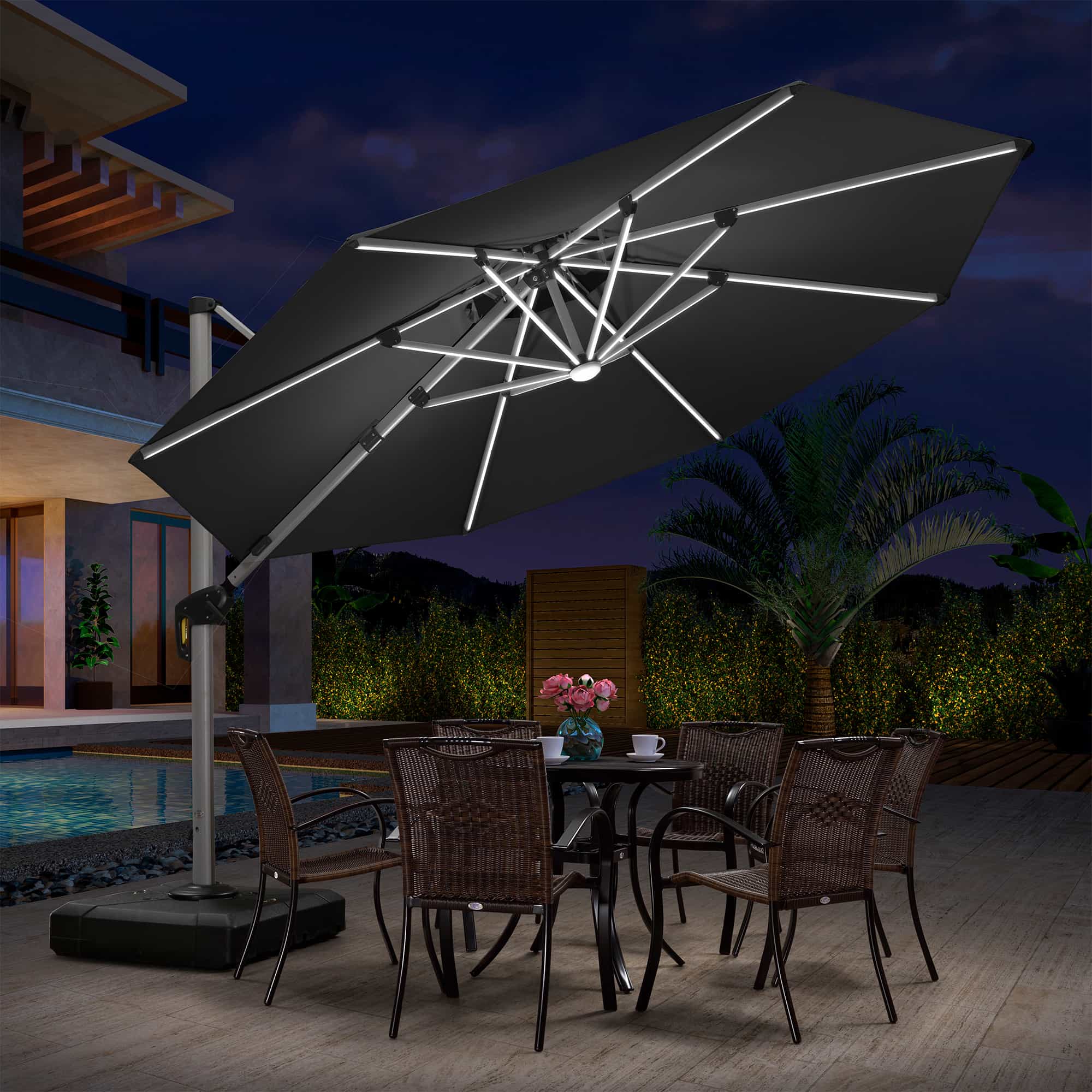 PURPLE LEAF Round Solar Lighted Cantilever Umbrella Outside Patio Umbrella with Lights - Image 187