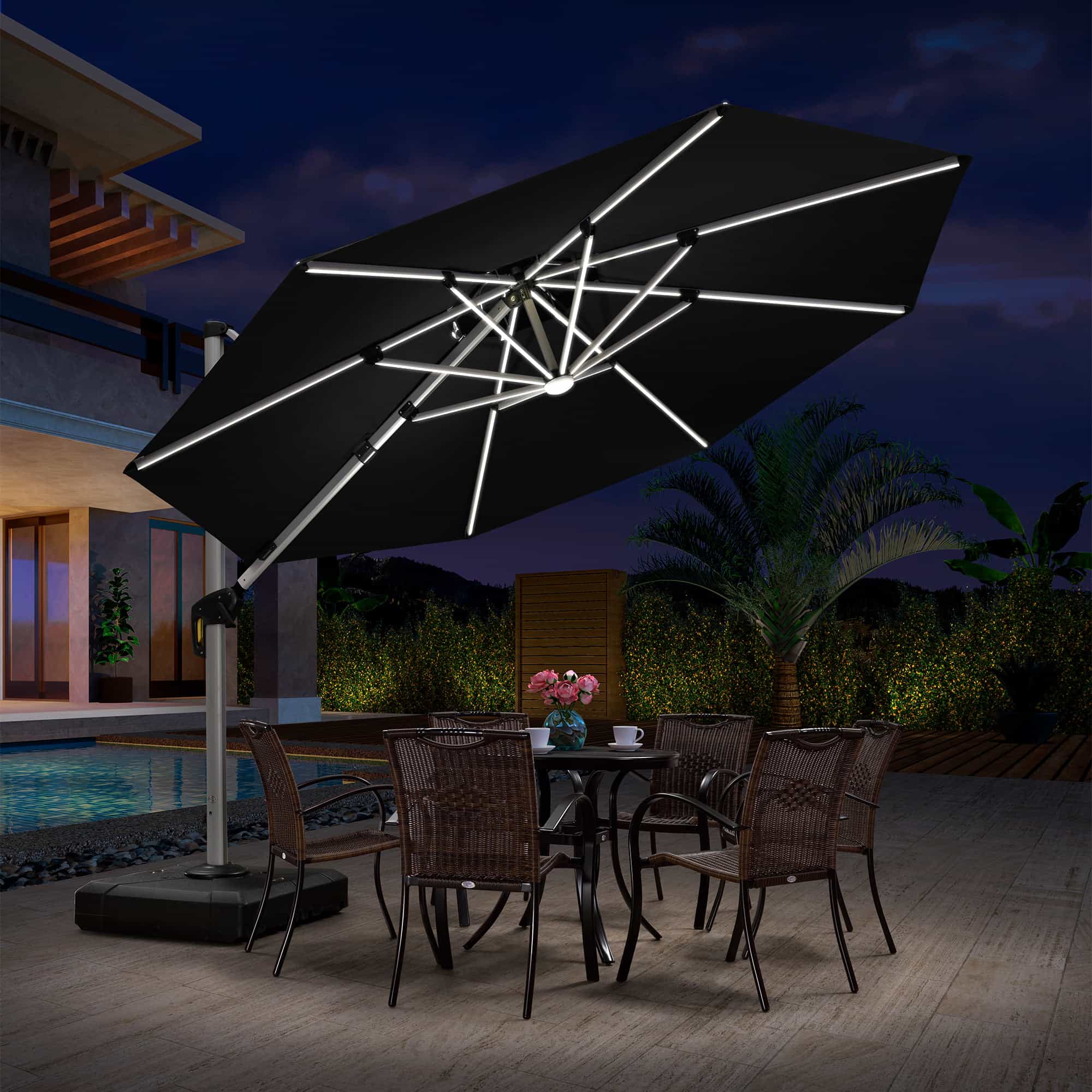 PURPLE LEAF Round Solar Lighted Cantilever Umbrella Outside Patio Umbrella with Lights - Image 188