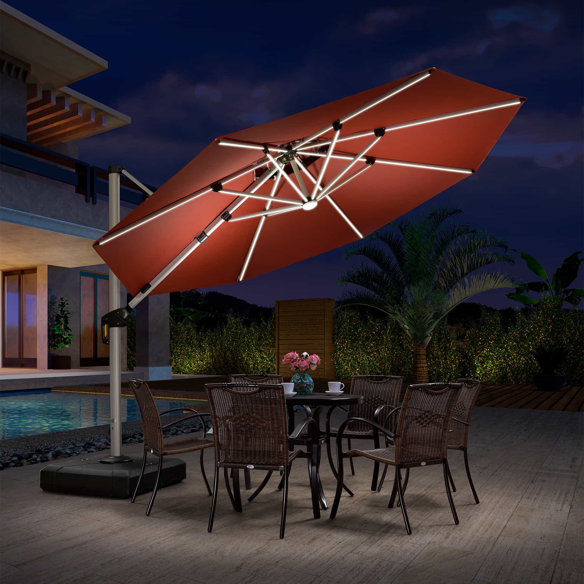 PURPLE LEAF Round Solar Lighted Cantilever Umbrella Outside Patio Umbrella with Lights - Image 189