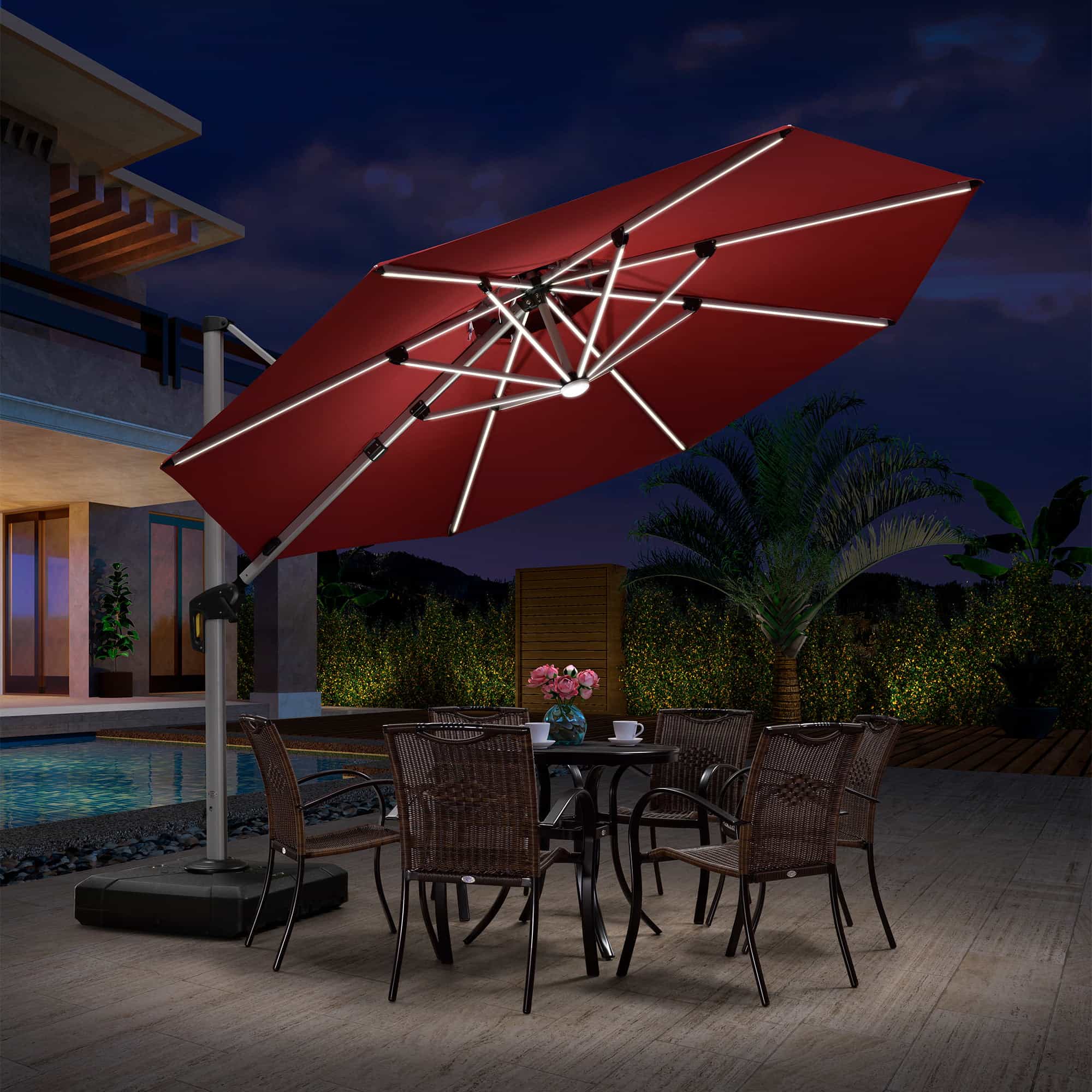 PURPLE LEAF Round Solar Lighted Cantilever Umbrella Outside Patio Umbrella with Lights - Image 190