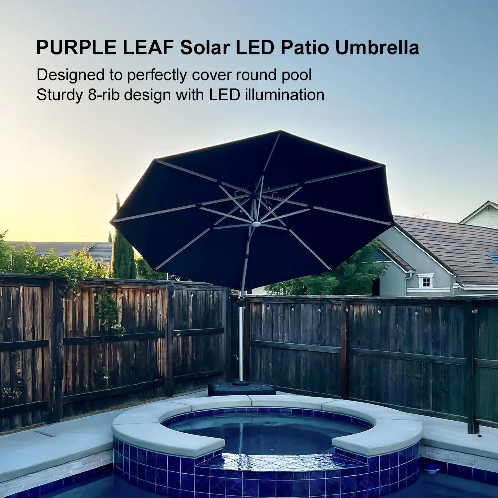 PURPLE LEAF Round Solar Lighted Cantilever Umbrella Outside Patio Umbrella with Lights - Image 191