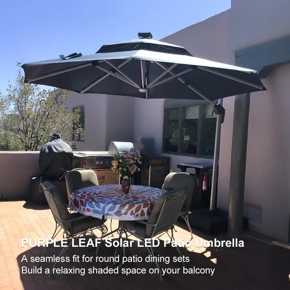PURPLE LEAF Round Solar Lighted Cantilever Umbrella Outside Patio Umbrella with Lights - Image 192