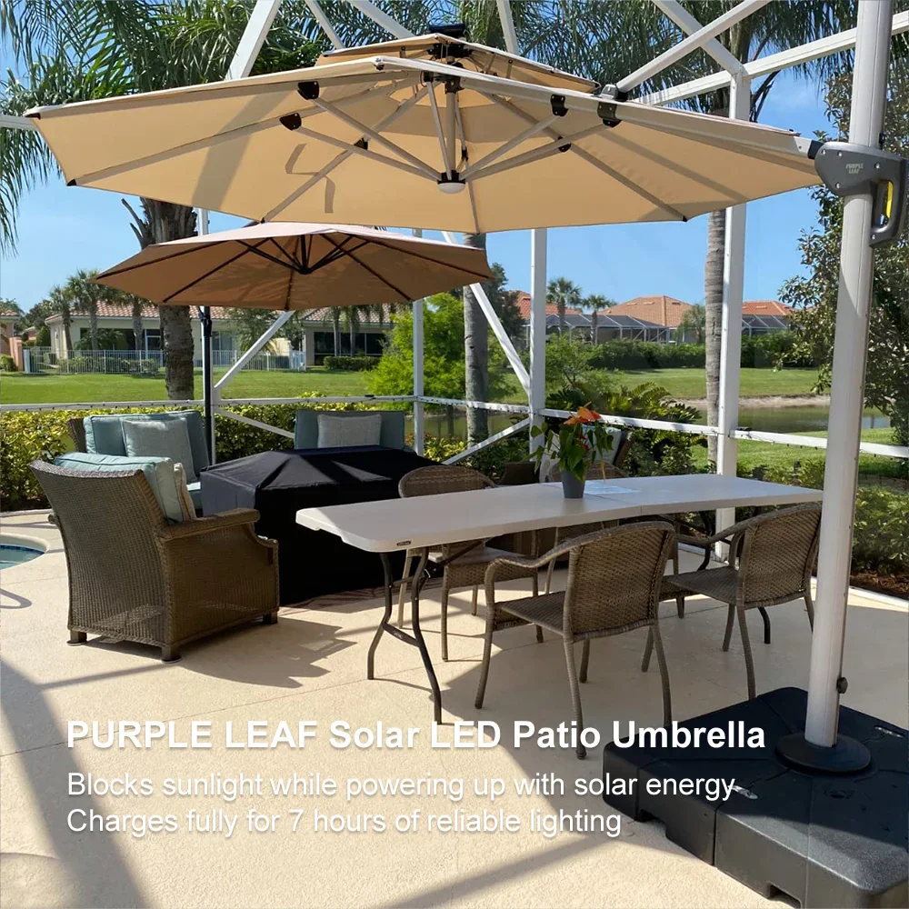 PURPLE LEAF Round Solar Lighted Cantilever Umbrella Outside Patio Umbrella with Lights - Image 193