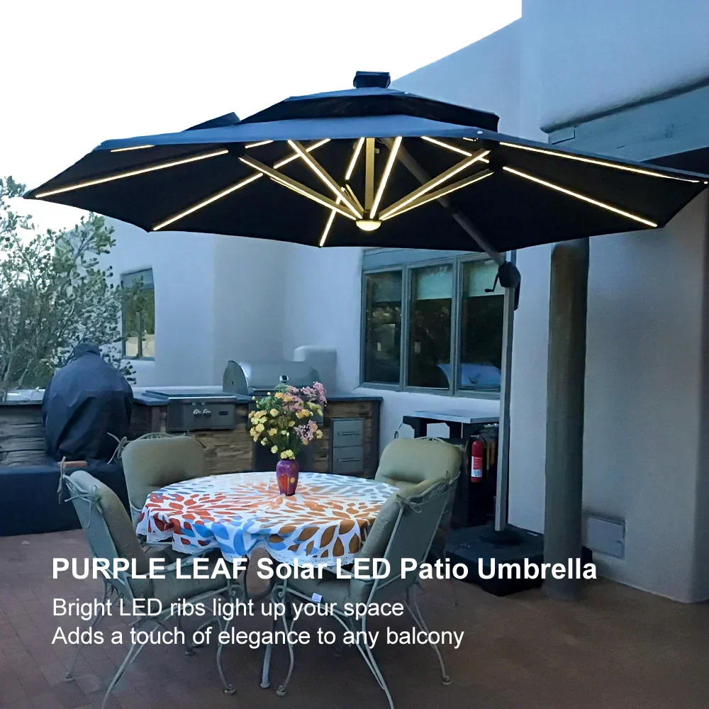 PURPLE LEAF Round Solar Lighted Cantilever Umbrella Outside Patio Umbrella with Lights - Image 194