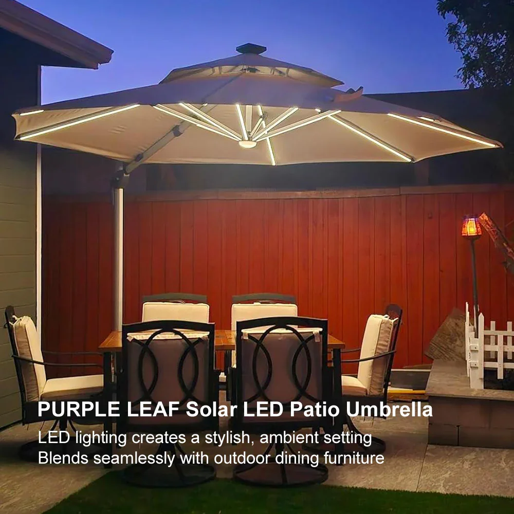 PURPLE LEAF Round Solar Lighted Cantilever Umbrella Outside Patio Umbrella with Lights - Image 195