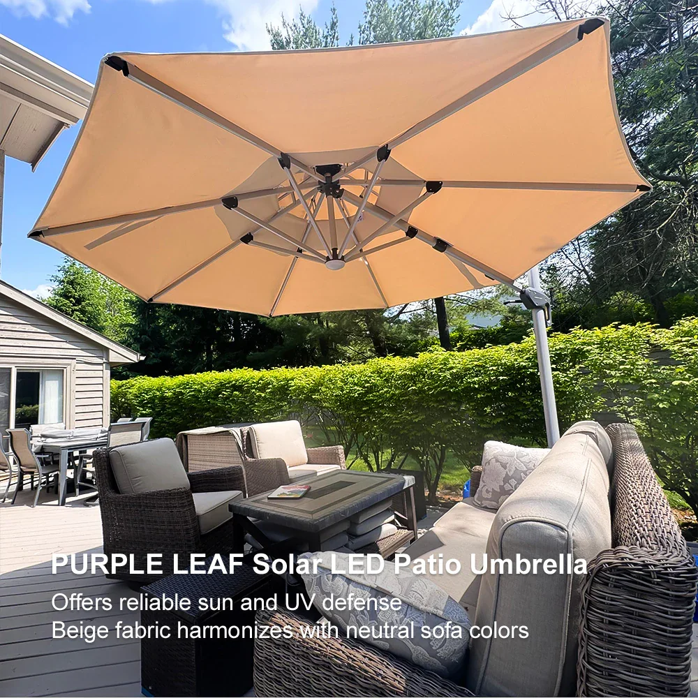 PURPLE LEAF Round Solar Lighted Cantilever Umbrella Outside Patio Umbrella with Lights - Image 196