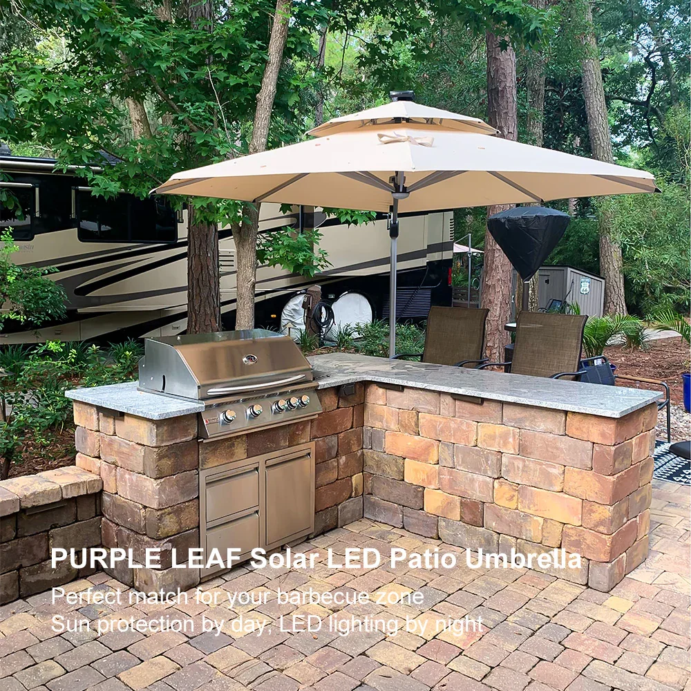 PURPLE LEAF Round Solar Lighted Cantilever Umbrella Outside Patio Umbrella with Lights - Image 197