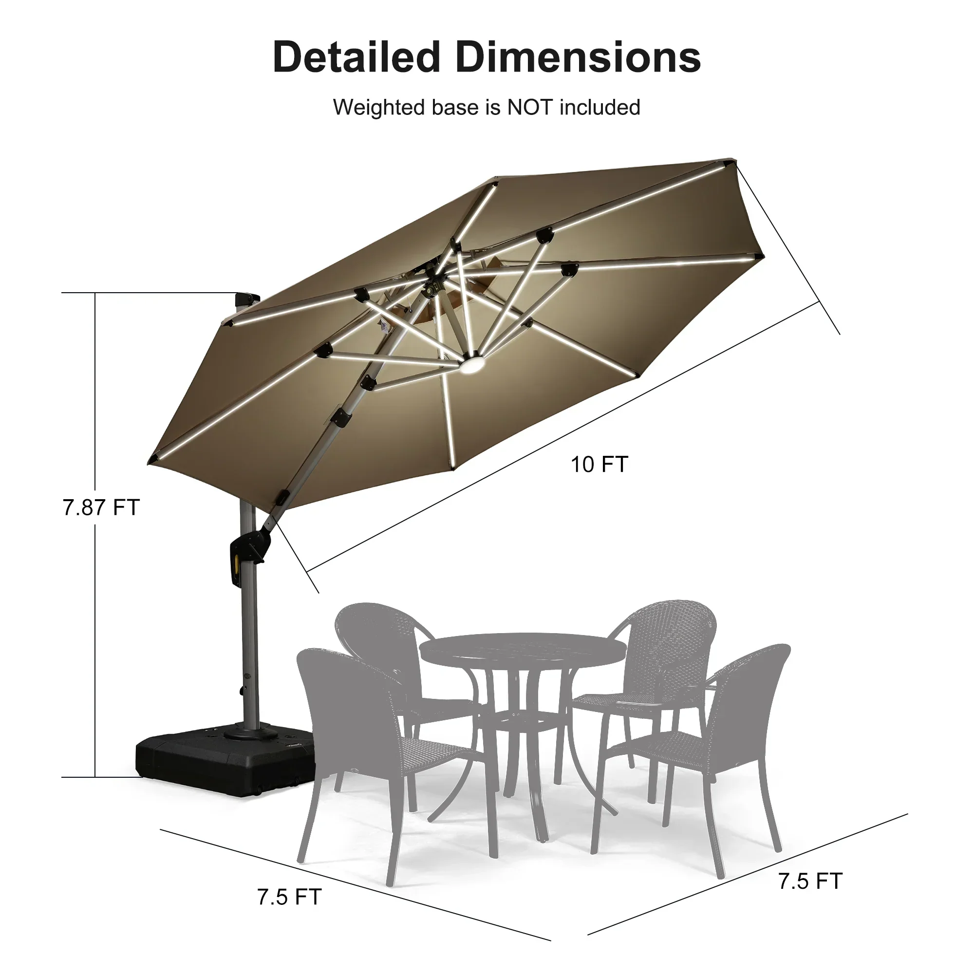 PURPLE LEAF Round Solar Lighted Cantilever Umbrella Outside Patio Umbrella with Lights - Image 199