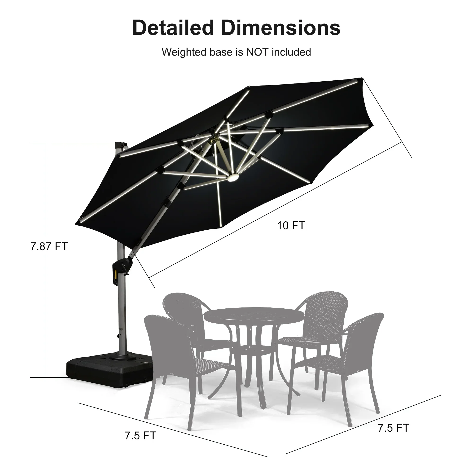 PURPLE LEAF Round Solar Lighted Cantilever Umbrella Outside Patio Umbrella with Lights - Image 200