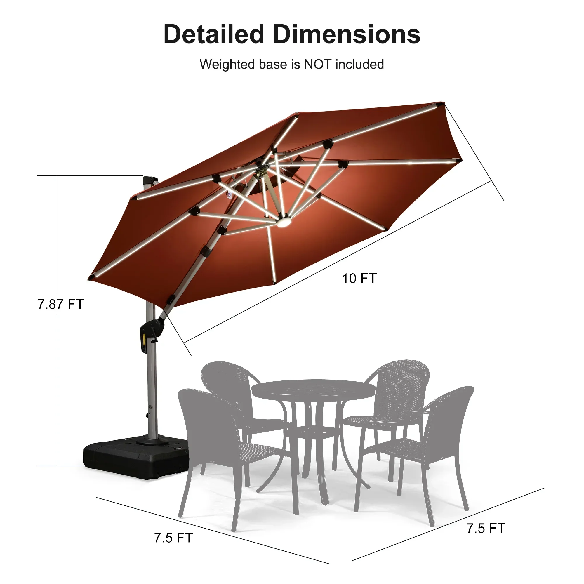 PURPLE LEAF Round Solar Lighted Cantilever Umbrella Outside Patio Umbrella with Lights - Image 201