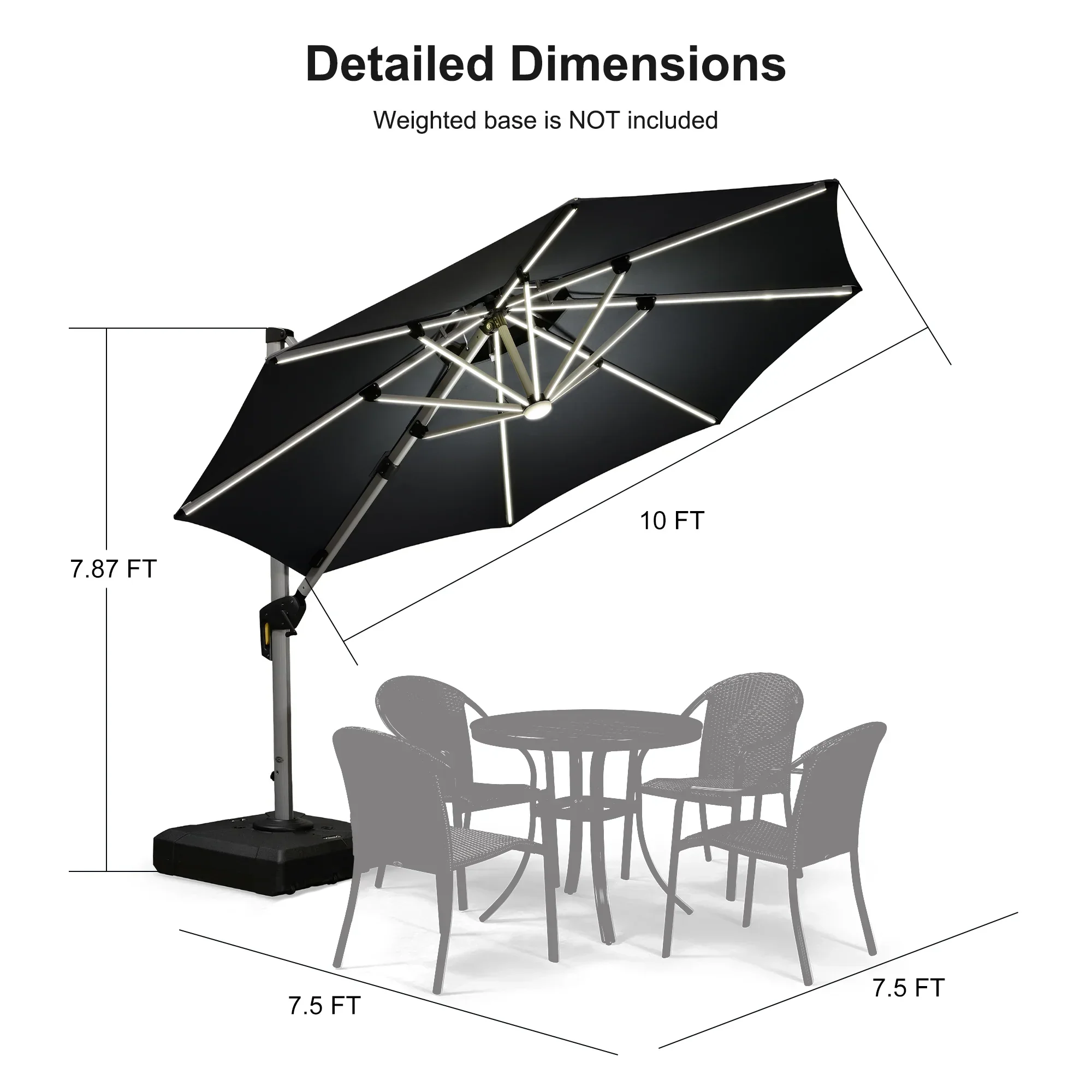 PURPLE LEAF Round Solar Lighted Cantilever Umbrella Outside Patio Umbrella with Lights - Image 202