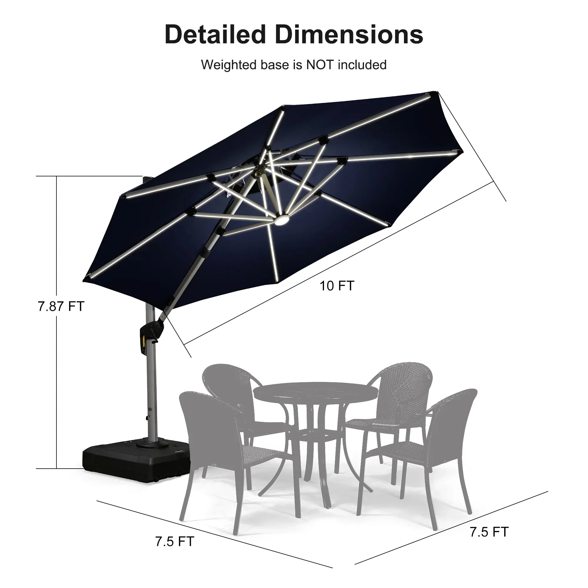 PURPLE LEAF Round Solar Lighted Cantilever Umbrella Outside Patio Umbrella with Lights - Image 203