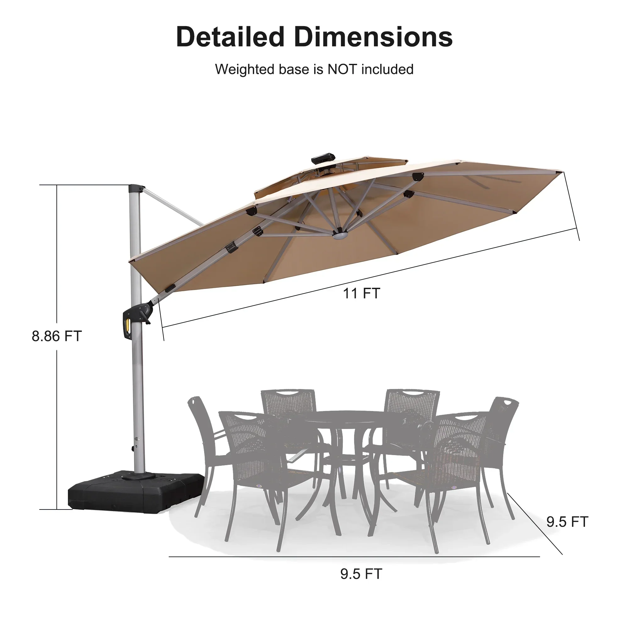 PURPLE LEAF Round Solar Lighted Cantilever Umbrella Outside Patio Umbrella with Lights - Image 205