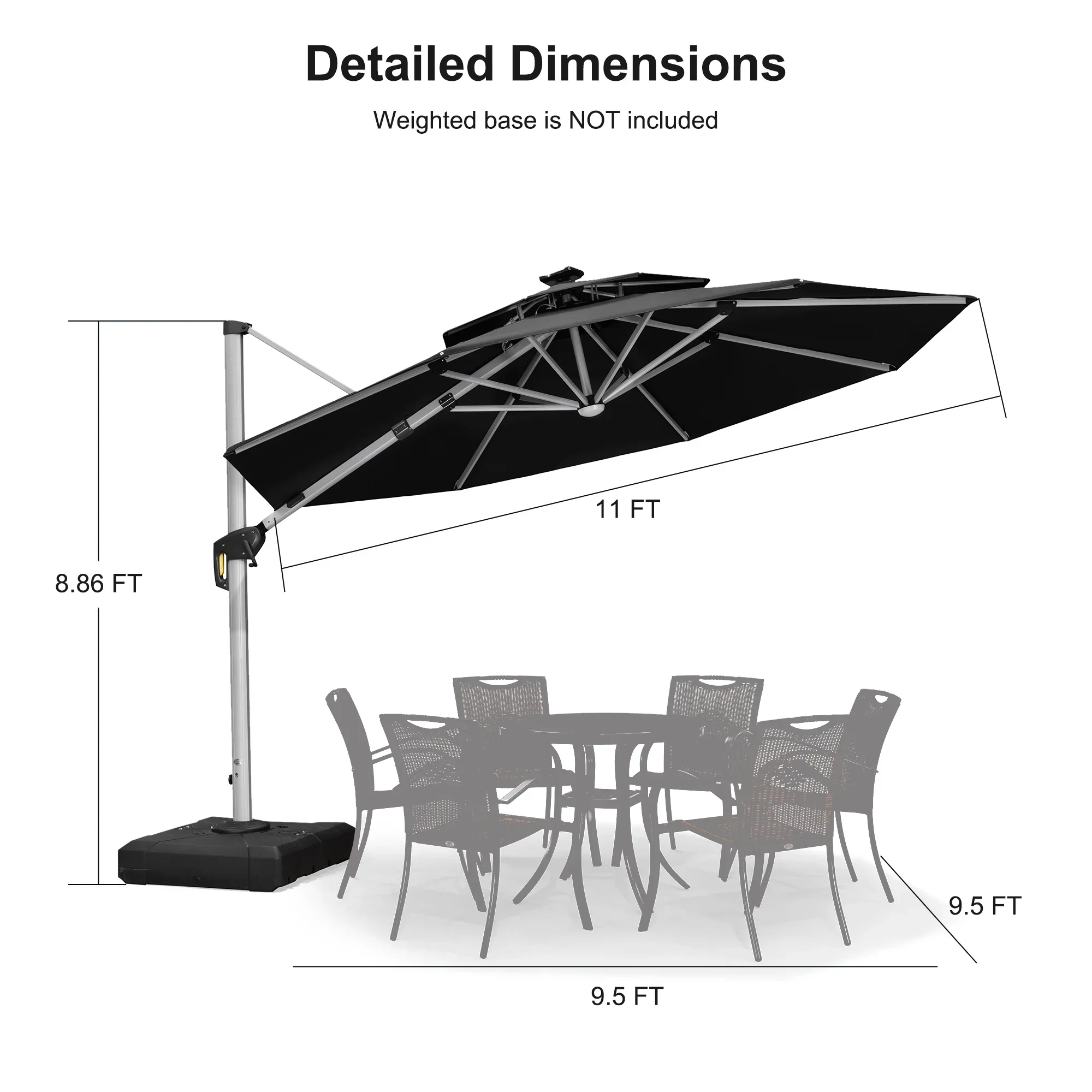 PURPLE LEAF Round Solar Lighted Cantilever Umbrella Outside Patio Umbrella with Lights - Image 206