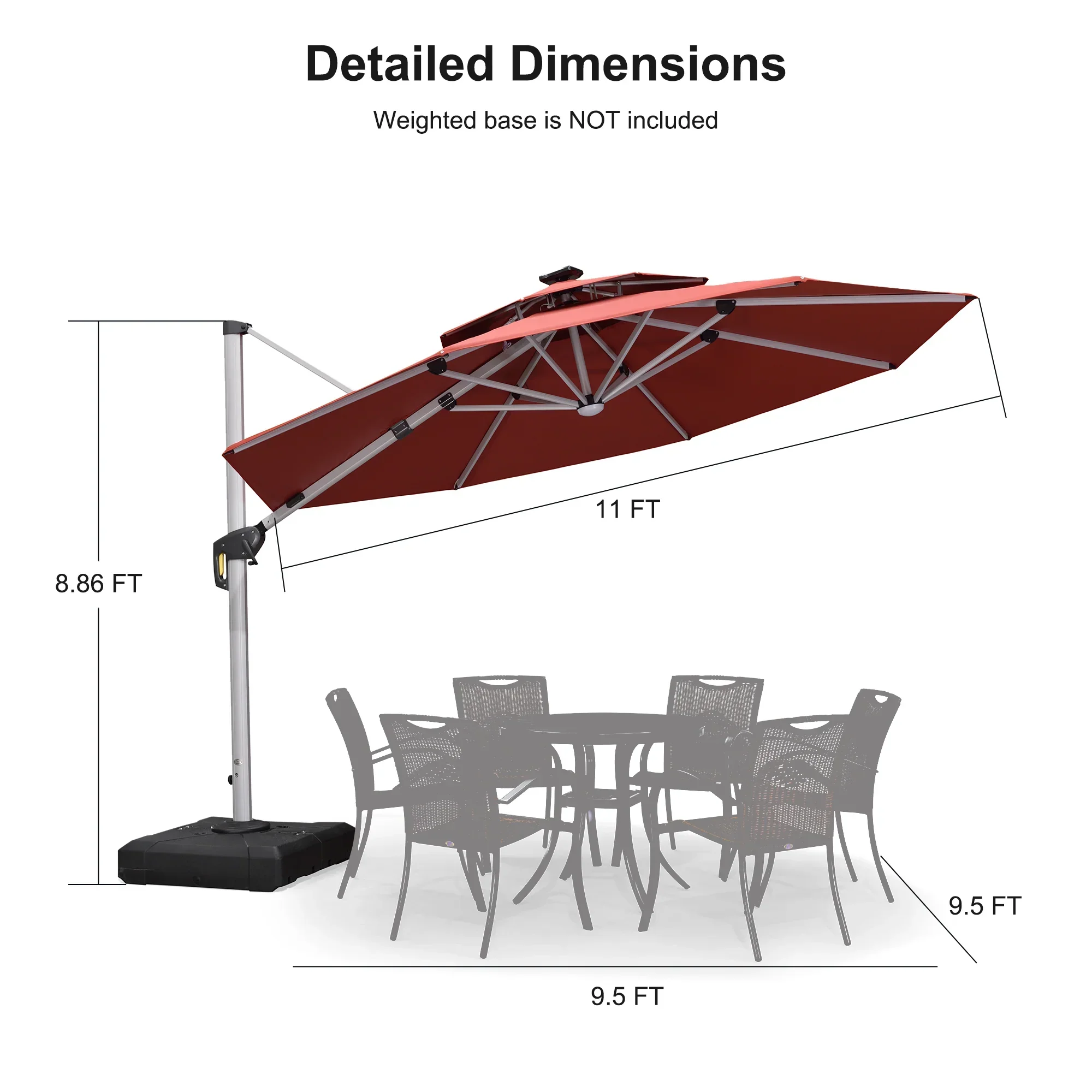 PURPLE LEAF Round Solar Lighted Cantilever Umbrella Outside Patio Umbrella with Lights - Image 207