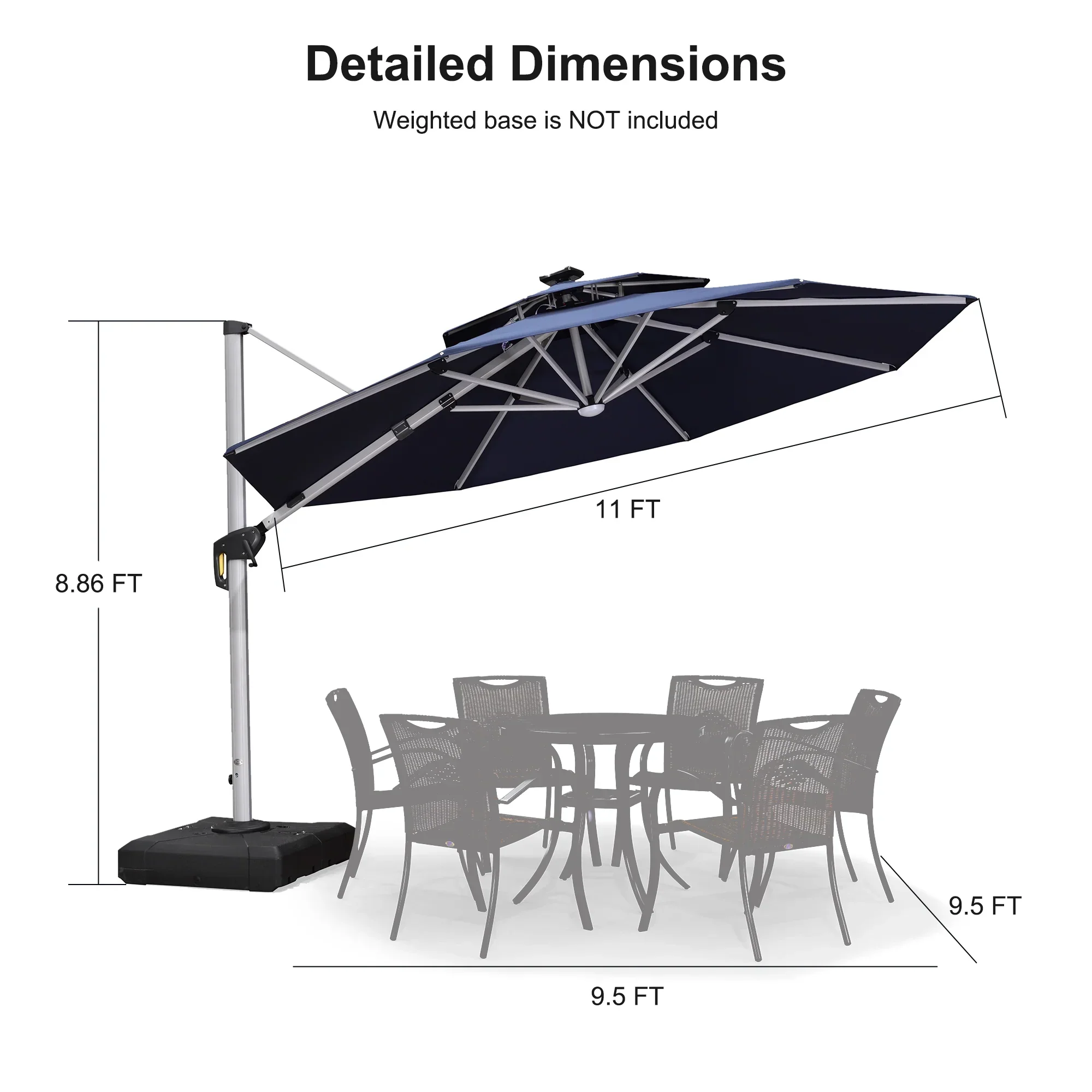PURPLE LEAF Round Solar Lighted Cantilever Umbrella Outside Patio Umbrella with Lights - Image 209