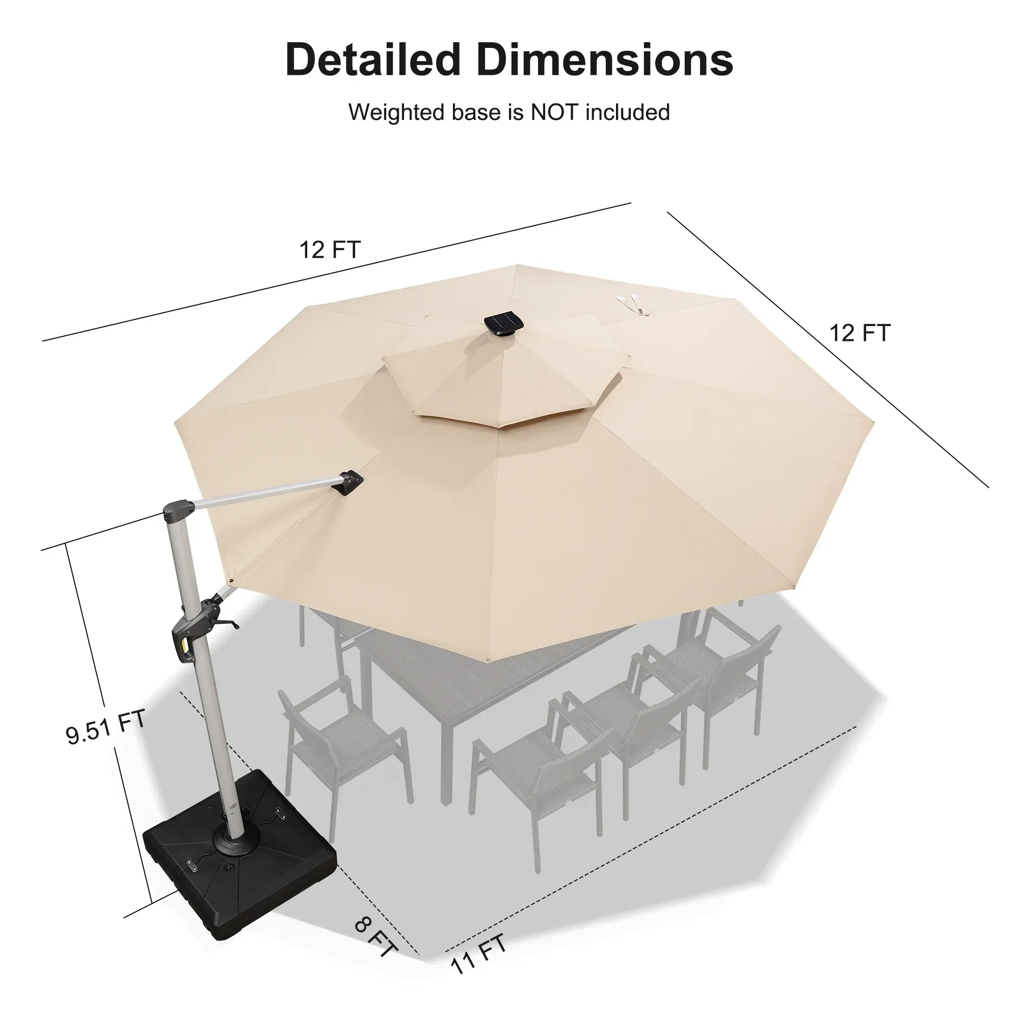 PURPLE LEAF Round Solar Lighted Cantilever Umbrella Outside Patio Umbrella with Lights - Image 211