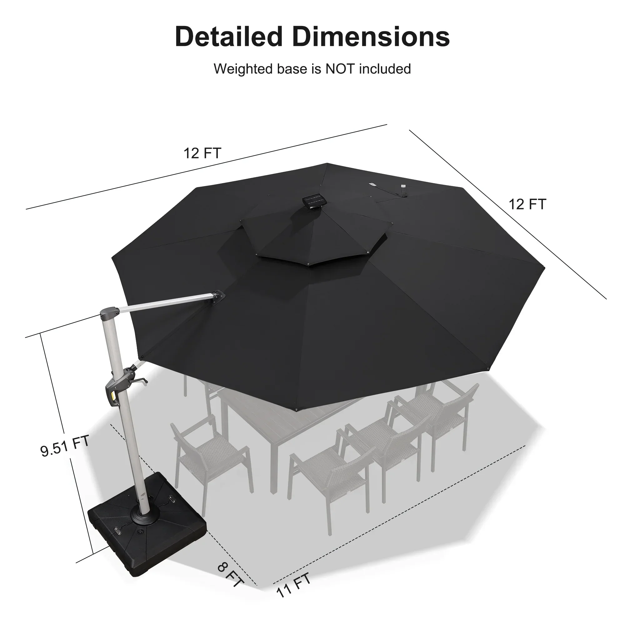 PURPLE LEAF Round Solar Lighted Cantilever Umbrella Outside Patio Umbrella with Lights - Image 212
