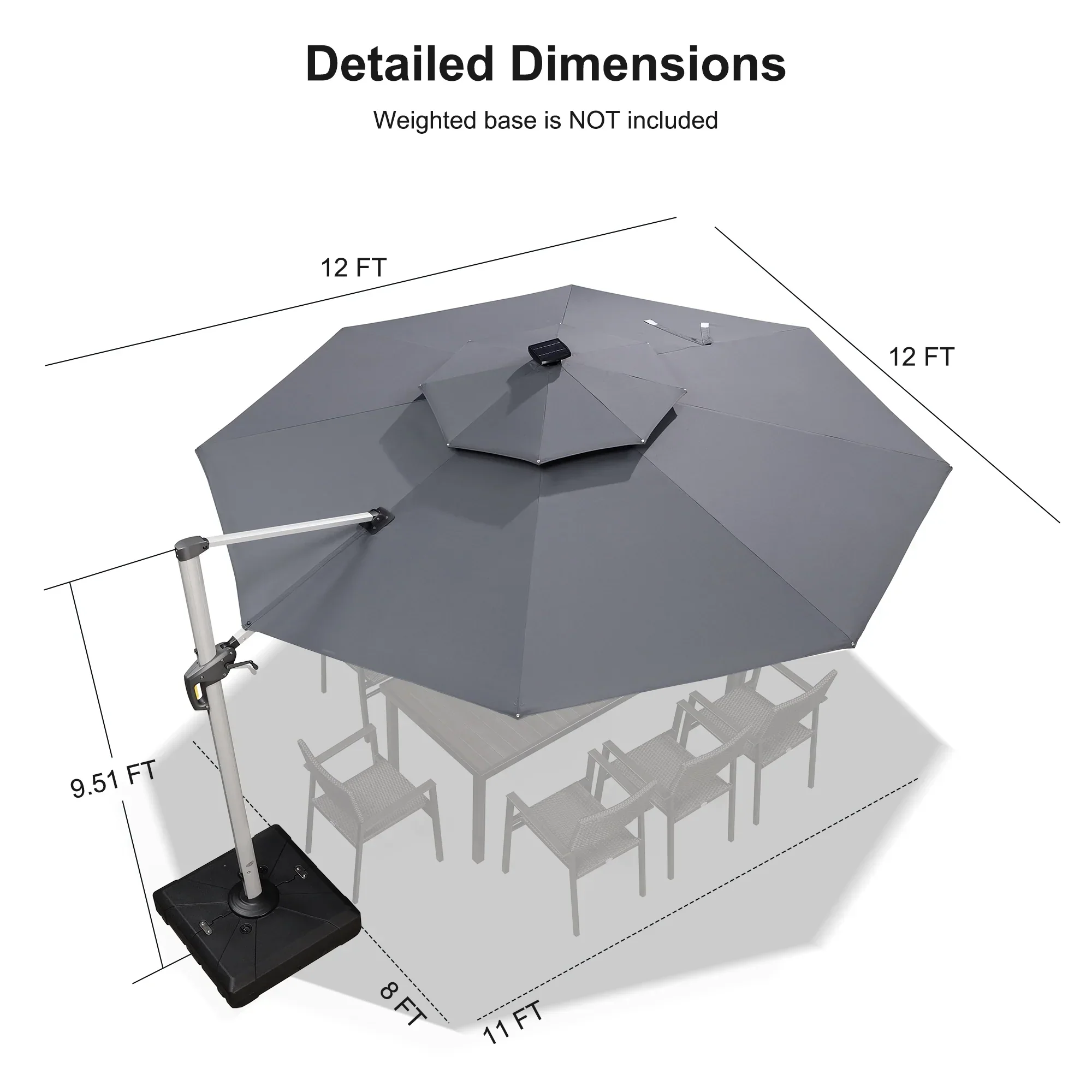 PURPLE LEAF Round Solar Lighted Cantilever Umbrella Outside Patio Umbrella with Lights - Image 214