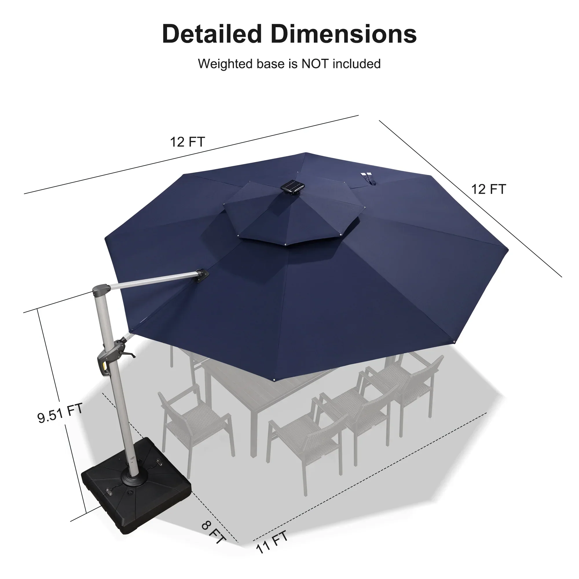PURPLE LEAF Round Solar Lighted Cantilever Umbrella Outside Patio Umbrella with Lights - Image 215