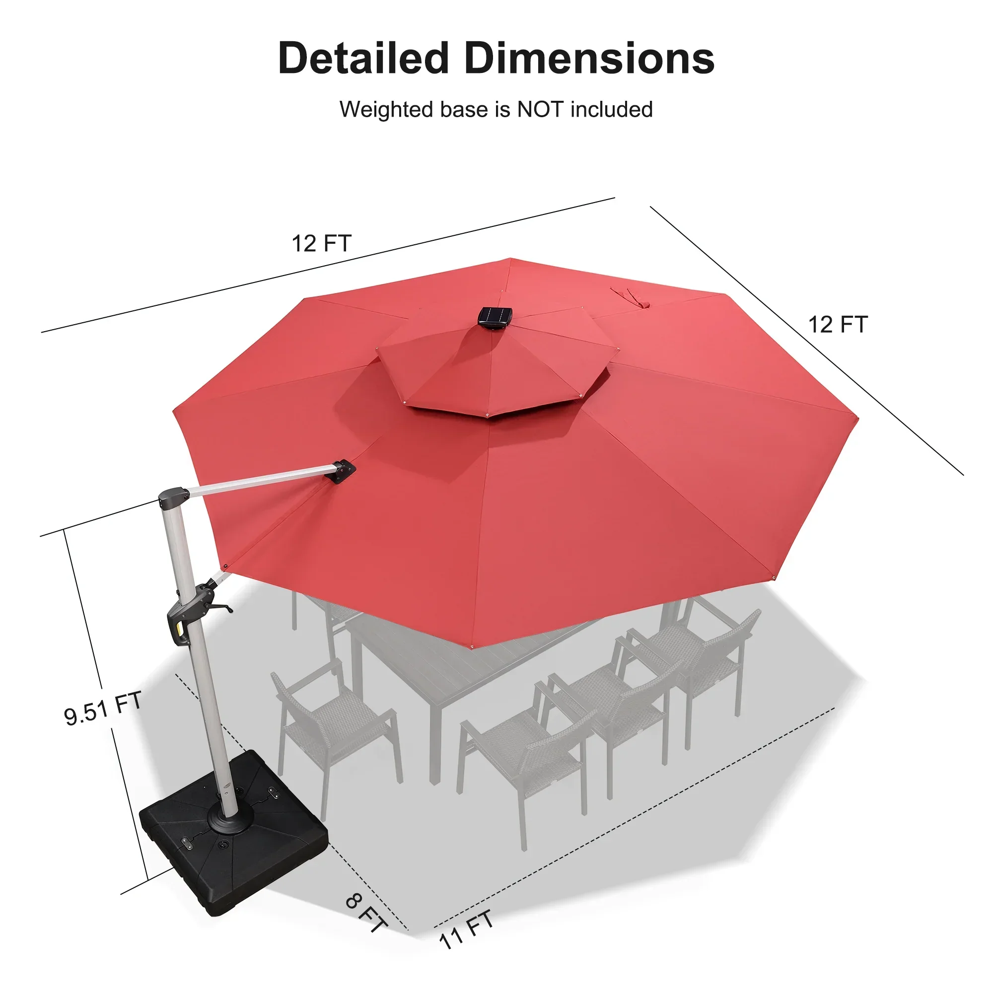 PURPLE LEAF Round Solar Lighted Cantilever Umbrella Outside Patio Umbrella with Lights - Image 216