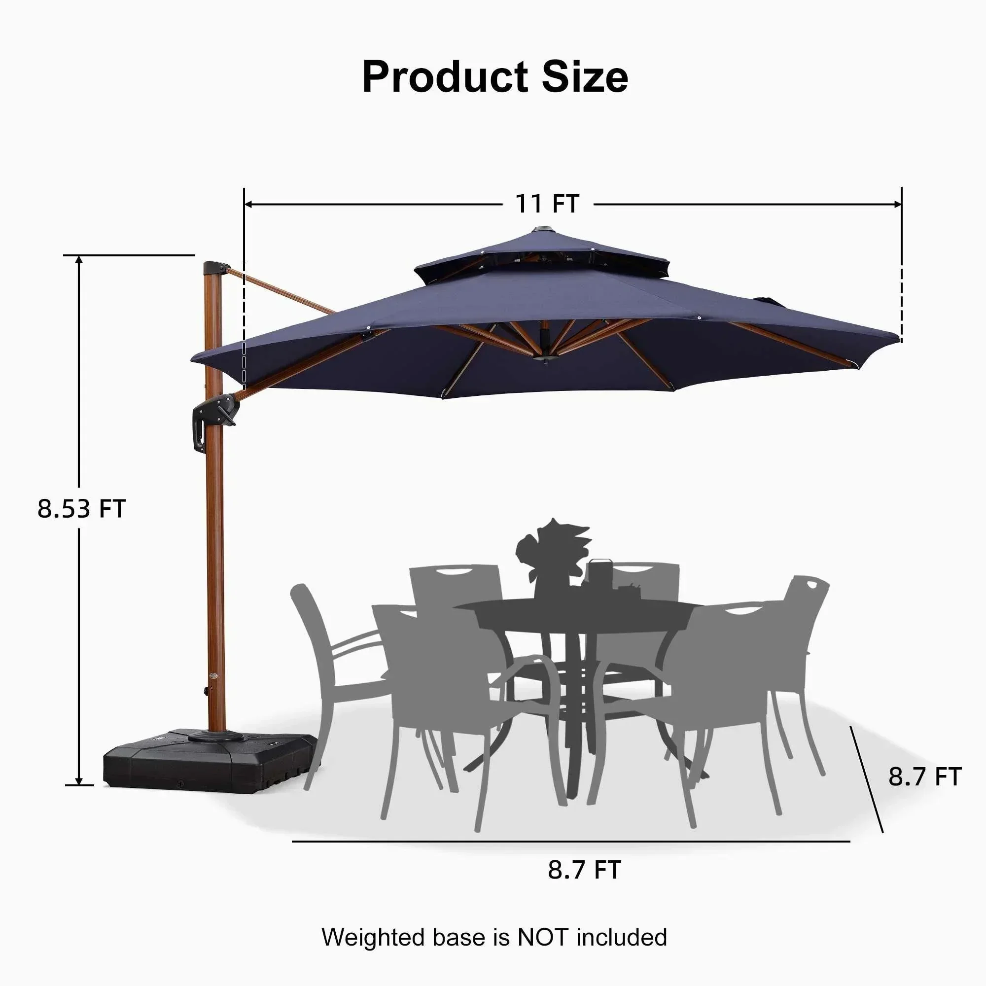 PURPLE LEAF Double Top 10 / 11 / 12 / 13 ft Round Aluminum Patio Umbrella in Wood Color - Image 103