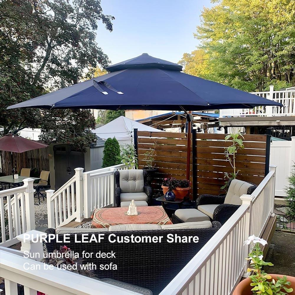 PURPLE LEAF Double Top 10 / 11 / 12 / 13 ft Round Aluminum Patio Umbrella in Wood Color - Image 134