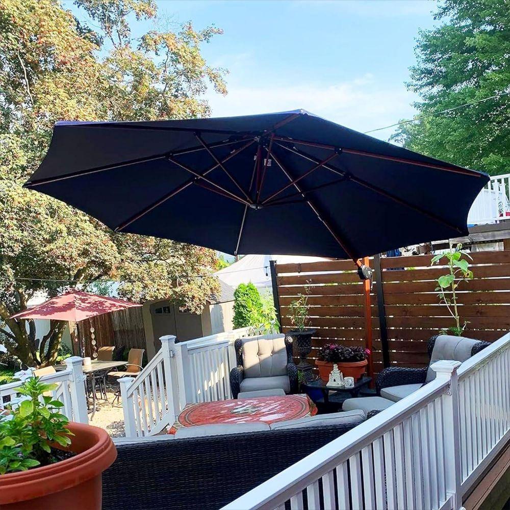 PURPLE LEAF Double Top 10 / 11 / 12 / 13 ft Round Aluminum Patio Umbrella in Wood Color - Image 26