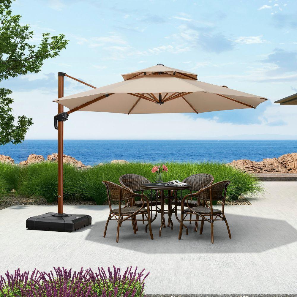 PURPLE LEAF Double Top 10 / 11 / 12 / 13 ft Round Aluminum Patio Umbrella in Wood Color - Image 39