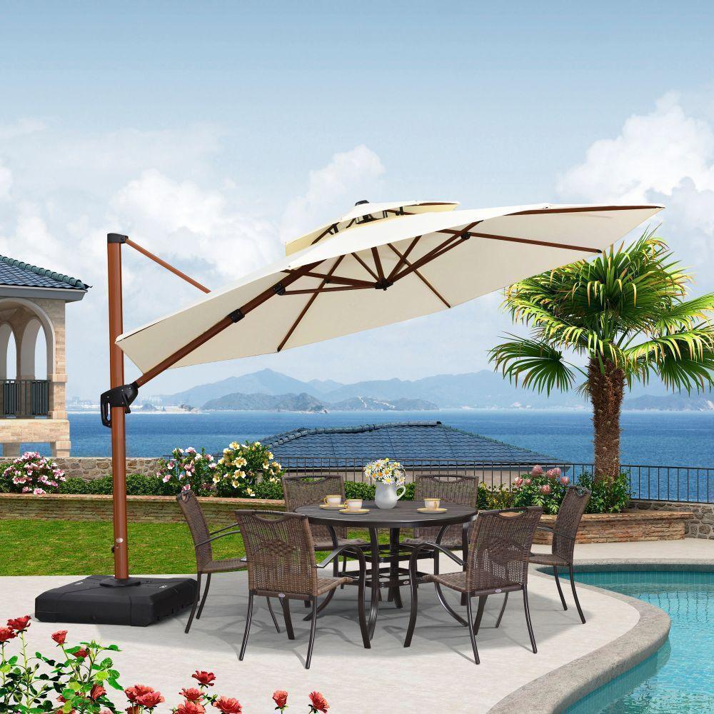 PURPLE LEAF Double Top 10 / 11 / 12 / 13 ft Round Aluminum Patio Umbrella in Wood Color - Image 46