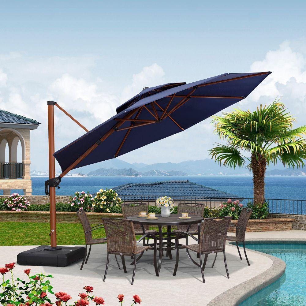 PURPLE LEAF Double Top 10 / 11 / 12 / 13 ft Round Aluminum Patio Umbrella in Wood Color - Image 53