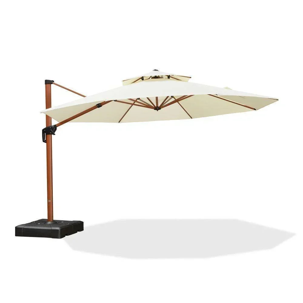 PURPLE LEAF Double Top 10 / 11 / 12 / 13 ft Round Aluminum Patio Umbrella in Wood Color - Image 58