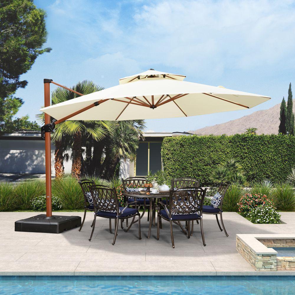 PURPLE LEAF Double Top 10 / 11 / 12 / 13 ft Round Aluminum Patio Umbrella in Wood Color - Image 59