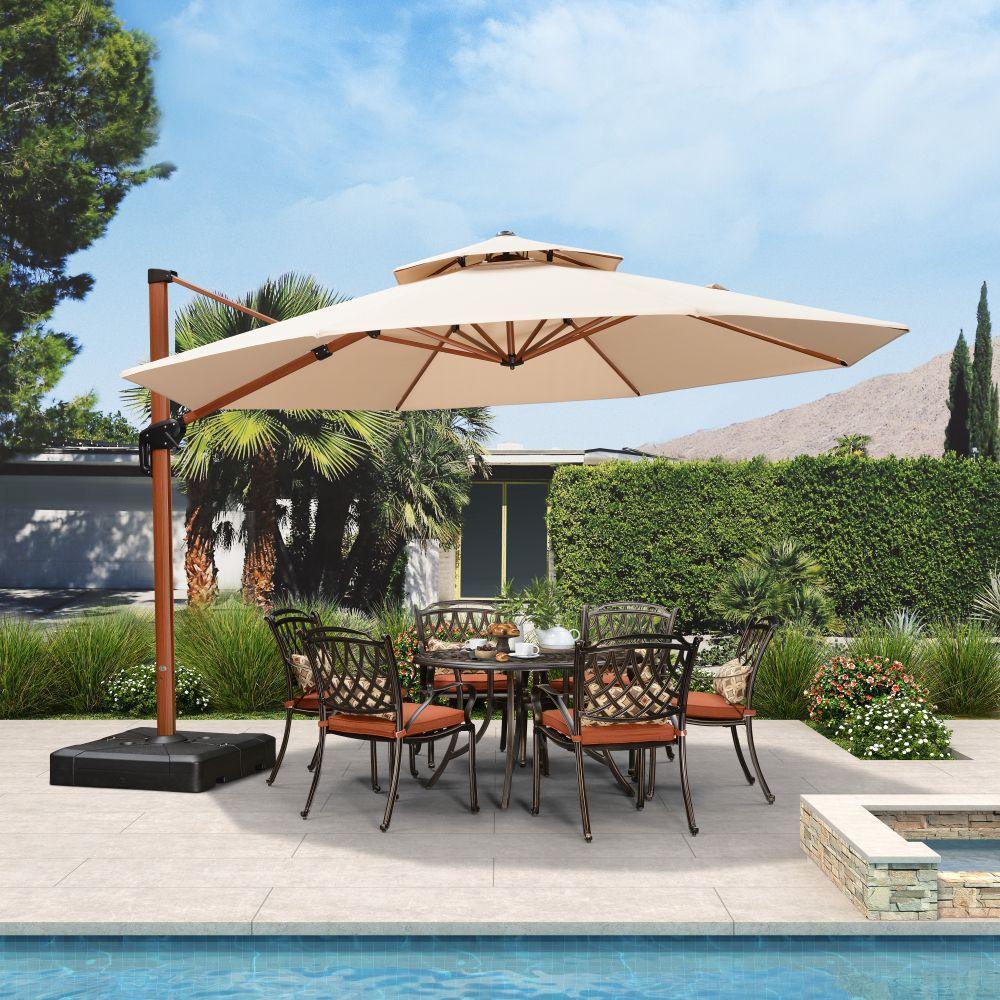 PURPLE LEAF Double Top 10 / 11 / 12 / 13 ft Round Aluminum Patio Umbrella in Wood Color - Image 61