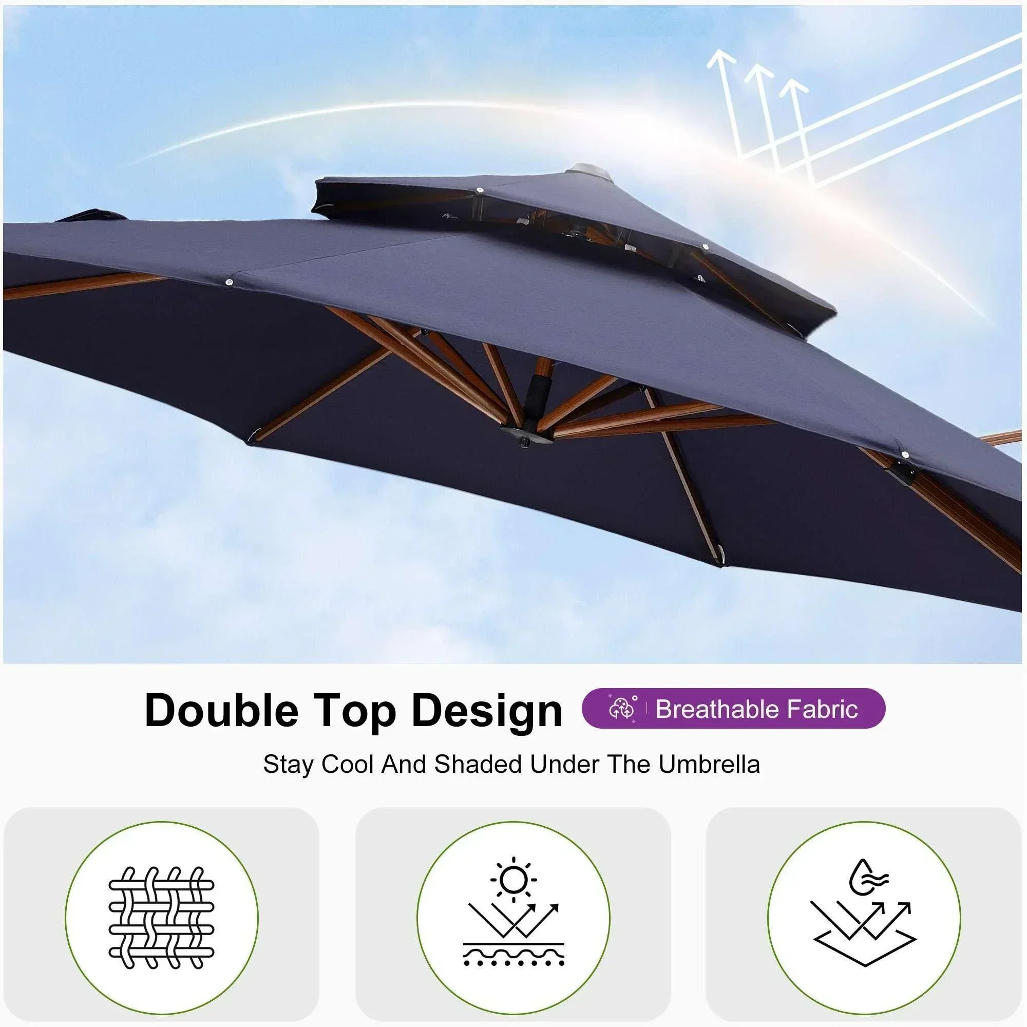 PURPLE LEAF Double Top 10 / 11 / 12 / 13 ft Round Aluminum Patio Umbrella in Wood Color - Image 75