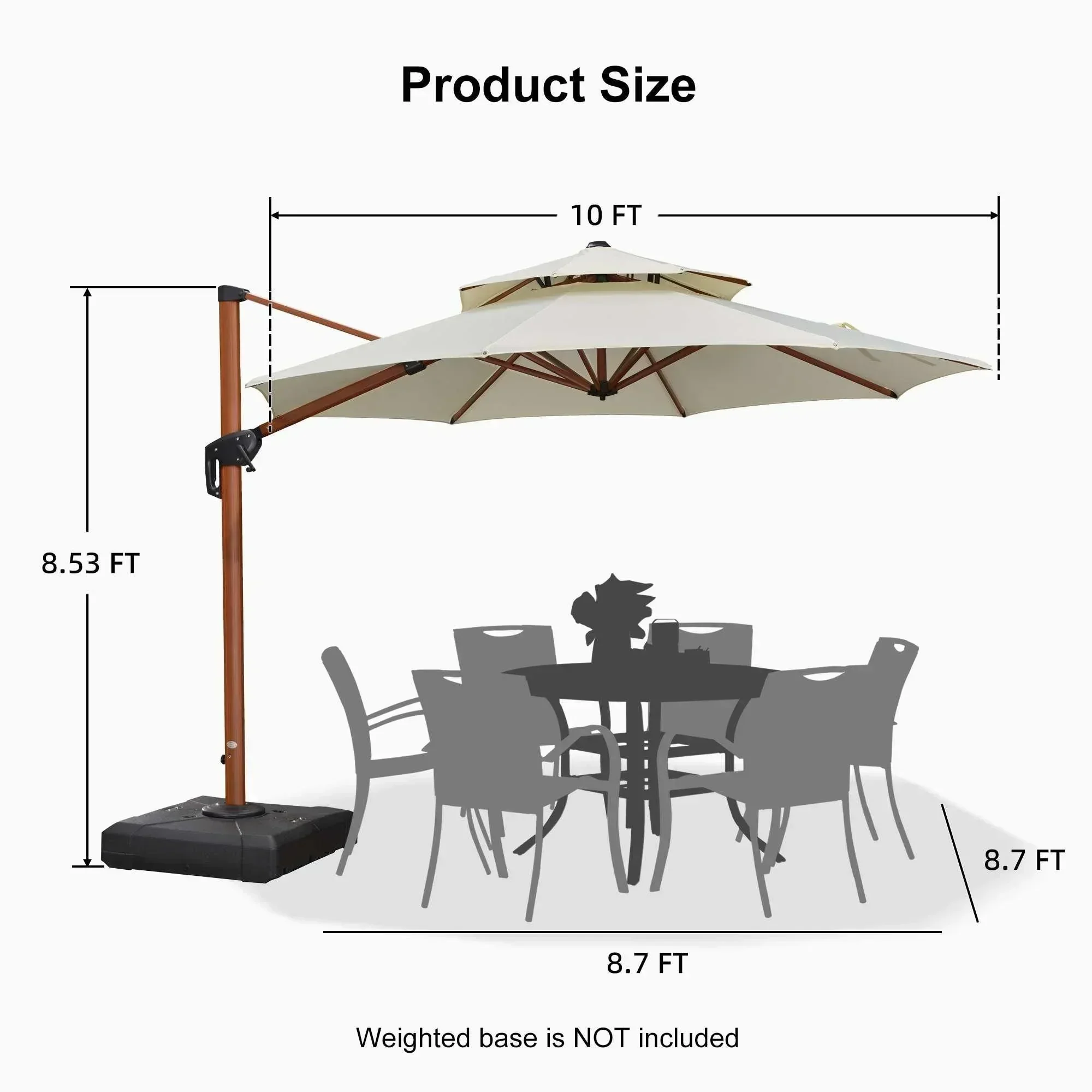 PURPLE LEAF Double Top 10 / 11 / 12 / 13 ft Round Aluminum Patio Umbrella in Wood Color - Image 91