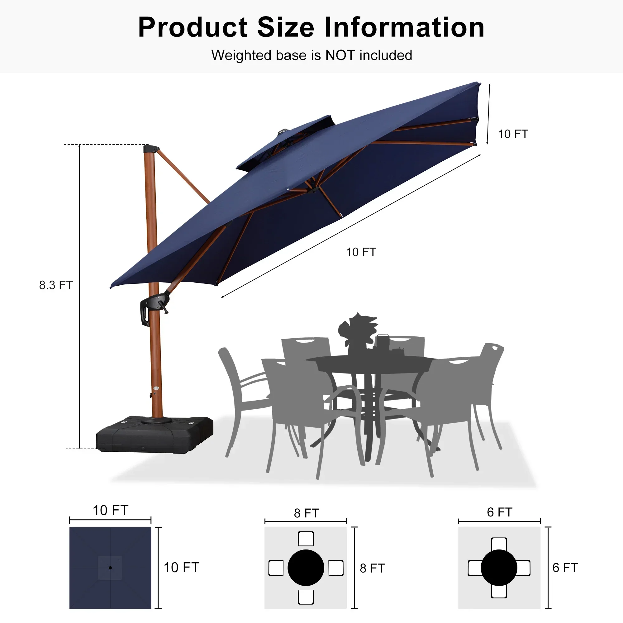 PURPLE LEAF Double Top 9 / 10 / 11 / 12 ft Square Aluminum Sun Umbrellas in Wood Color - Image 178